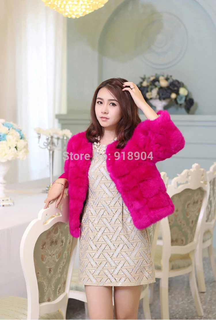 2014 Бесплатная доставка шуба из натурального кроличьего меха женская короткая