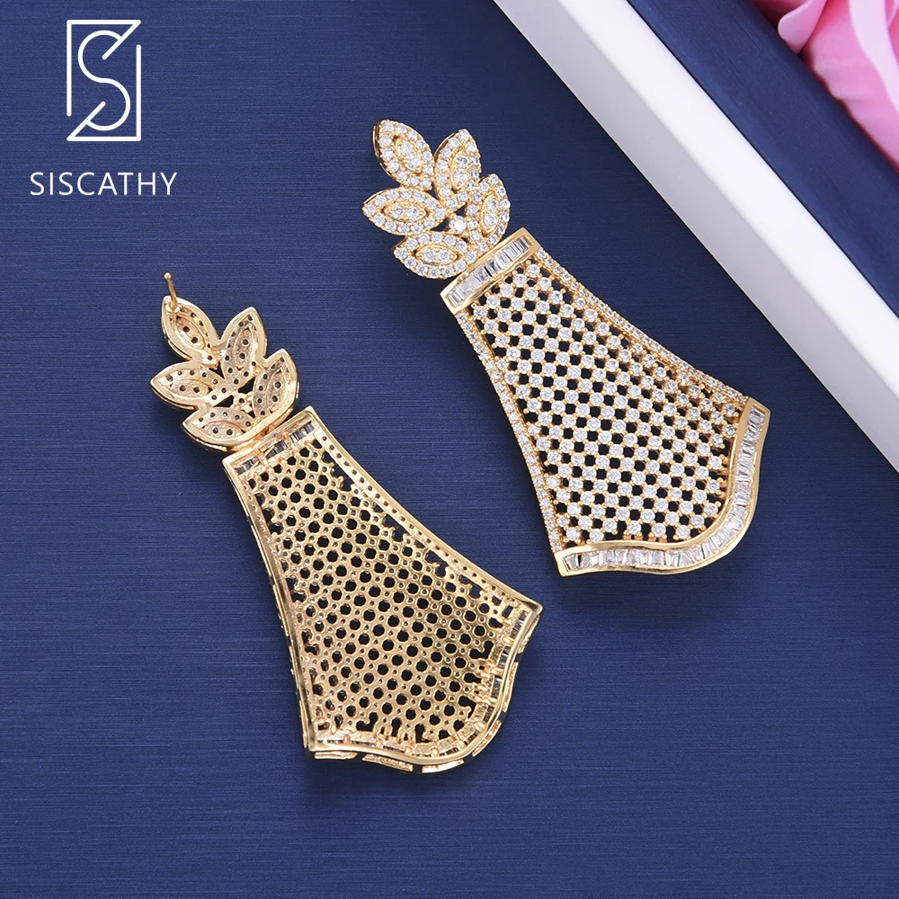 Женские Висячие серьги SISCATHY большие Золотые сережки с кубическим цирконием ААА