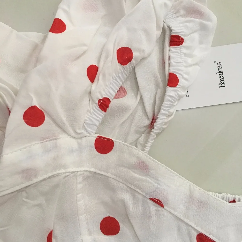 Bazaleas 2018 Spring Women Red Polka Dot Blouse Fashion Full Sleeve square Neck strength Tops blouses |