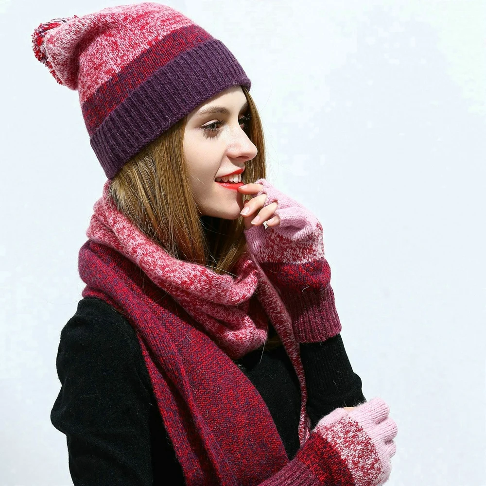 2018 KBB женский шарф шапка набор Красная Вязаная Шерстяная овечья шерсть женские