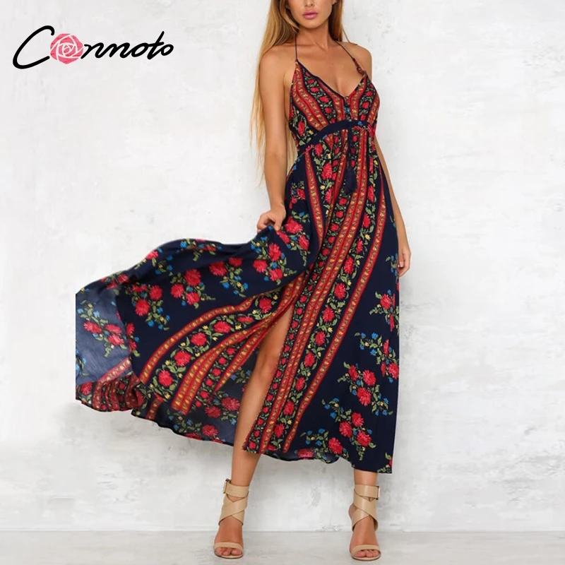 Conmoto кисточкой спинки длинное платье для женщин Этническая Boho цветочный принт
