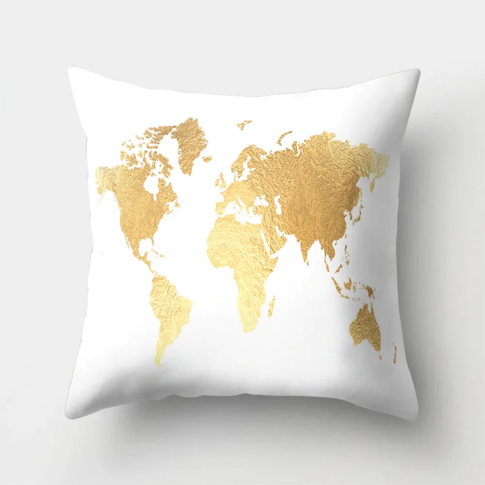 World Map Printed Custom Sofa Cushion Covers 45x45cm Pink Black and White Cover for Pillow Vintage Home Decoration Accessories