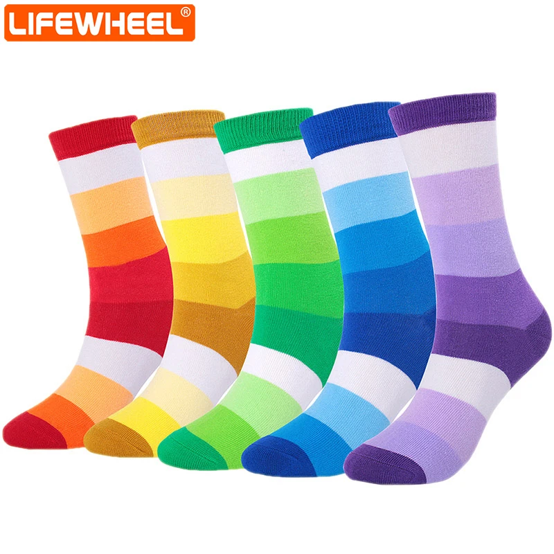 LifeWheel/мужские и женские цветные хлопковые полосатые длинные носки в полоску для