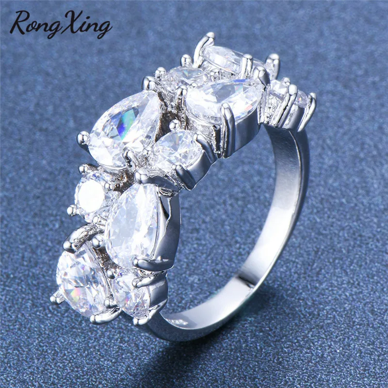 Rongxing классический Мона Лиза Многоцветный Циркон Кольца для Для женщин белого золота Заполненные фиолетовый/красный/синий/зеленый воды падение Rock N Rose