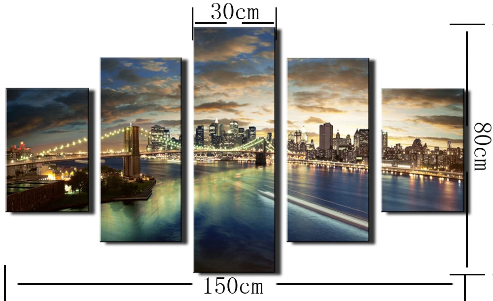 

Unframed 5 Panels/Set City Bridge Landscape Canvas Printed Canvas Painting Modern Art Home Decor Living Room Artwork