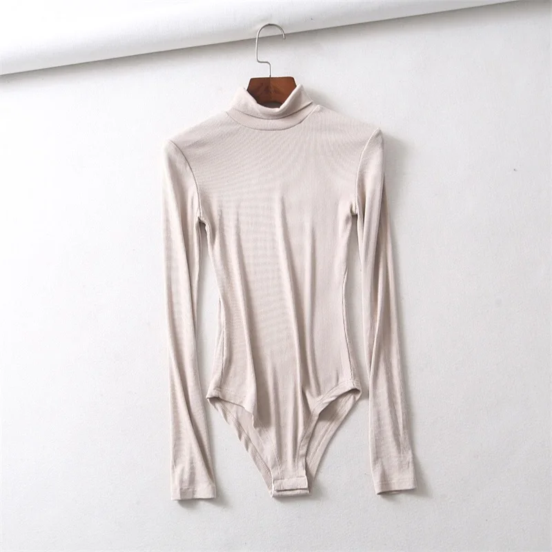 beige Женское боди с высокой горловиной и длинным рукавом - Цвет: beige