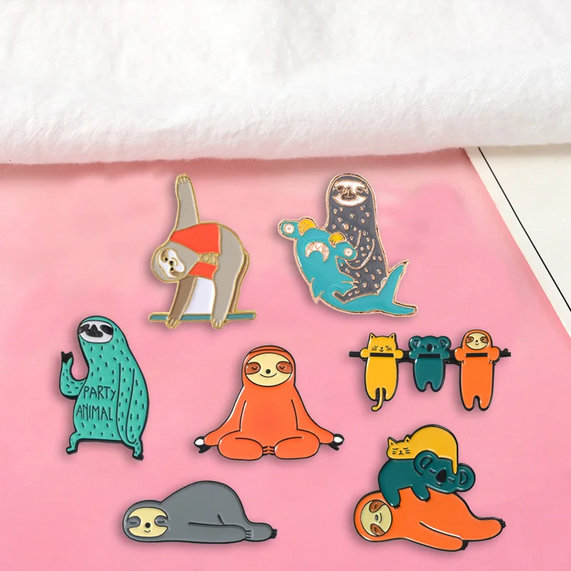 Funny Sloth Series Badges Brooches Cute Nickname Flash Denim Enamel Lapel Pins Gifts for Kids Fans Friends Jewelry Wholesale images - 6