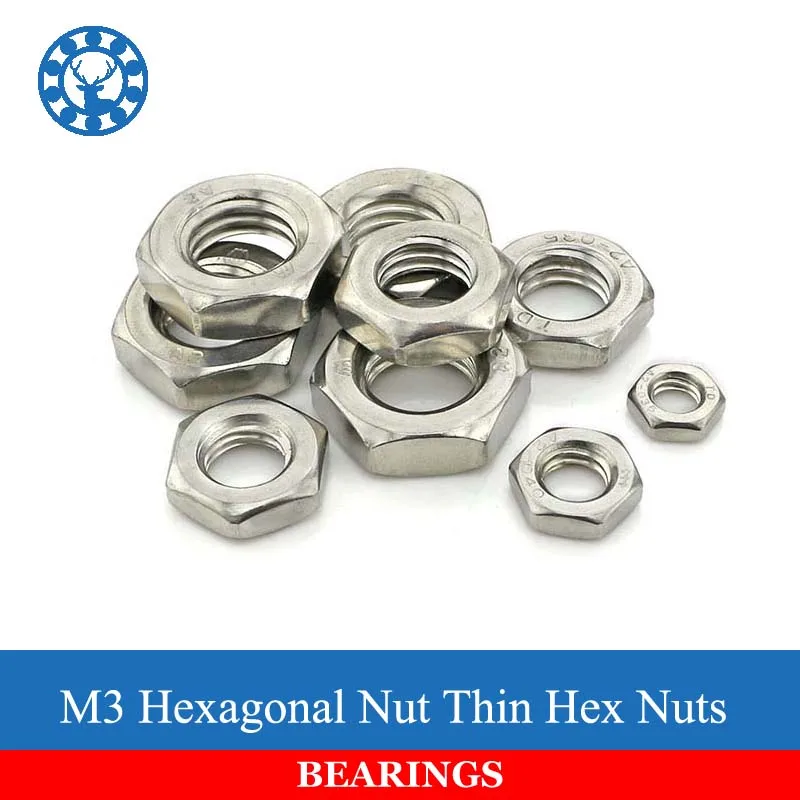 

50Pcs DIN439 GB6172 M3 304 Stainless Steel Hexagonal Nut Thin Hex Nuts