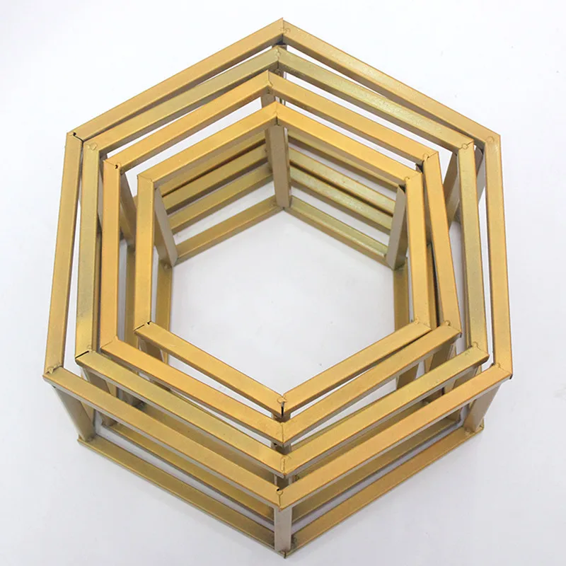 gold 4pcs 1set JAROWN креативный Мульти Стиль Геометрическая квадратная рамка Цветочный декор набор Железный художественный многоугольник Свадебный сценический реквизит оконный Дисплей Декор - Цвет: gold 4pcs 1set