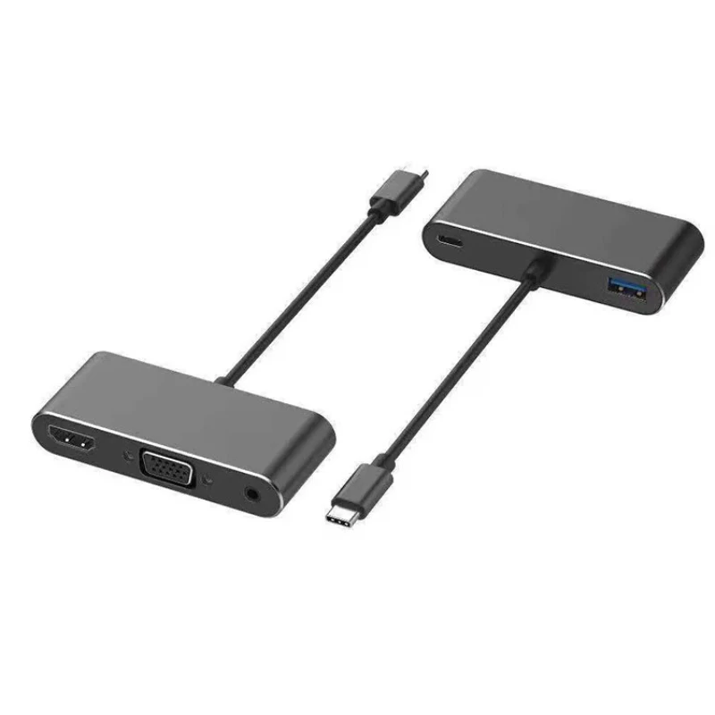 Черный HDTV OTG кабель для USB C HDMI VGA 3,5 мм адаптер Тип C к HDMI 4K аудио-видео адаптер для Macbook huawei расширение концентратора конвертер - Цвет: Черный