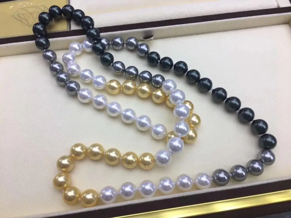 ?? Souths Ea 10〜11ミリメートルラウンド南洋マルチカラー真珠のネックレス38インチ14