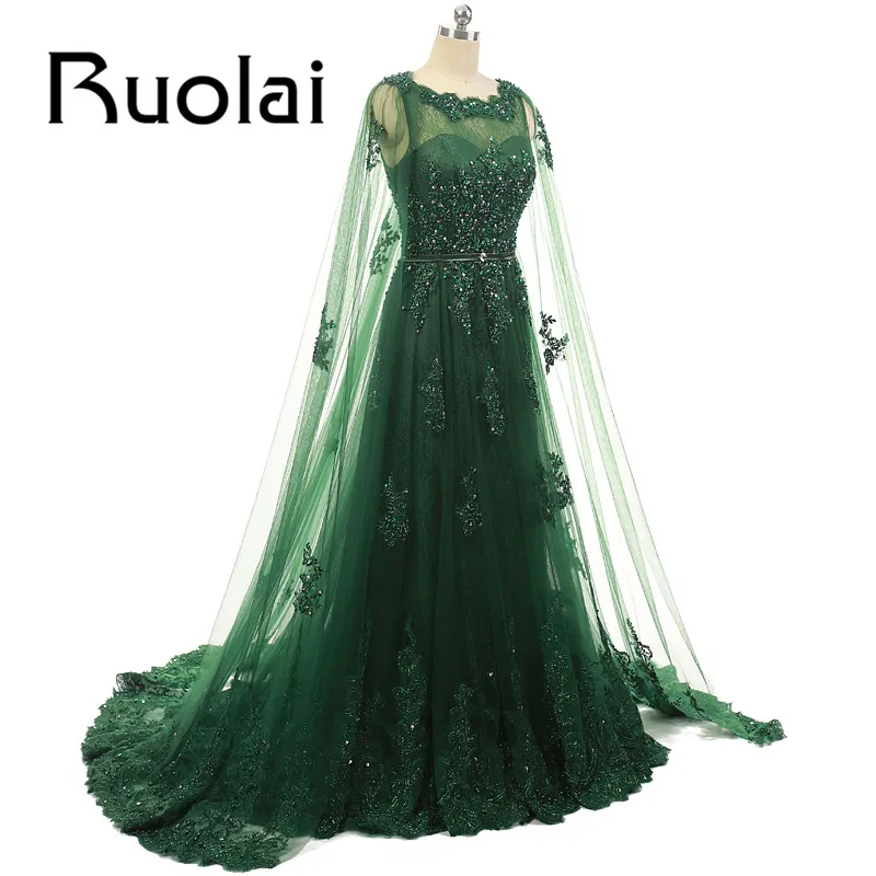 Женское длинное вечернее платье изумрудно зеленое арабское с накидкой бусинами