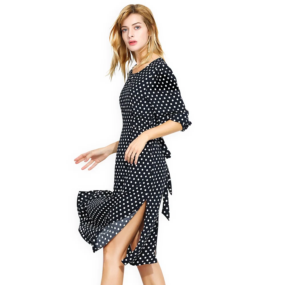 Polka dot ruffle long dress Women sleeve spring casual 2018 Streetwear black Summer Cotton Dress Vestidos 4XL | Женская одежда