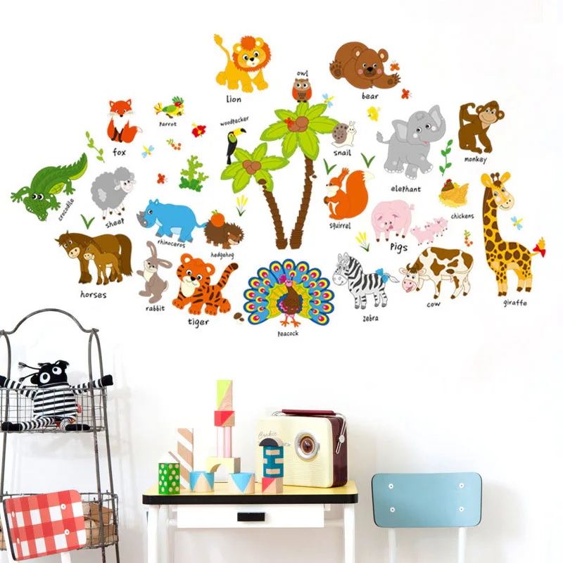 Zoo Cartoon Animal Zebra Tiger wall sticker PVC Environmental decals For Living room Children's bedroom decor | Дом и сад