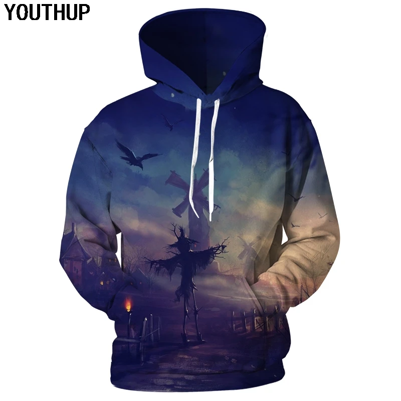 YOUTHUP 2019 мужские 3d толстовки с капюшоном для Хэллоуина модные крутые новый пуловер