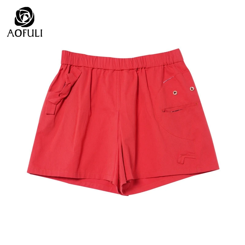 Женские свободные хлопковые шорты AOFULI L ~ XXXL 4XL с карманами и эластичными широкими