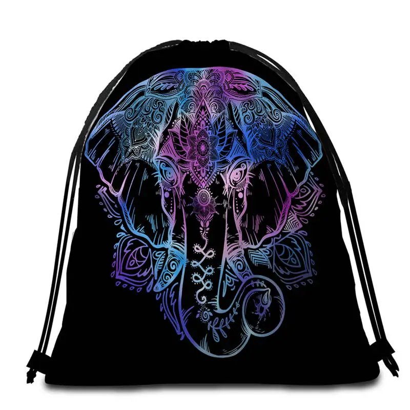 001 DoubleSide Bag BeddingOutlet богемное круглое пляжное полотенце Boho Слон полотенце с кисточкой Цветочный Коврик для йоги Lotus Toalla одеяло 150 см Прямая поставка - Цвет: 001 DoubleSide Bag