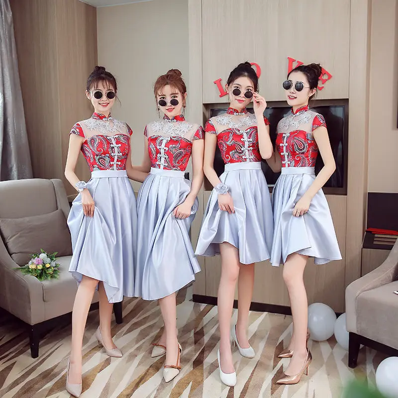 Классический воротник мандарина женский Qipao сексуальное перспективное китайское свадебное платье подружки невесты винтажное Восточное женское тонкое Cheongsam