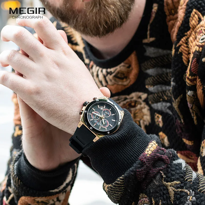 MEGIR спортивные мужские часы лучший бренд Роскошный хронограф кварцевые часы мужские Relogio Masculino силиконовые армейские военные наручные часы