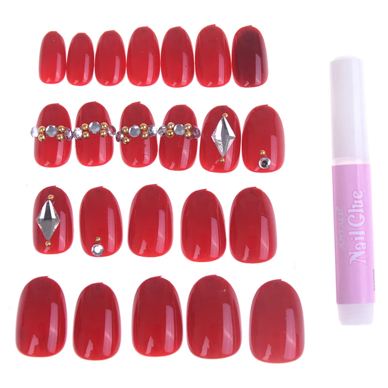 24pcs/set Lattice Grid Design Fake Nails Artificial French Multiple Colors False Tips Press on with Glue Sticker | Красота и здоровье