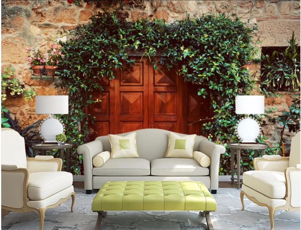 Настенные 3D обои на заказ винтажные декоративные с изображением плюща зеленых