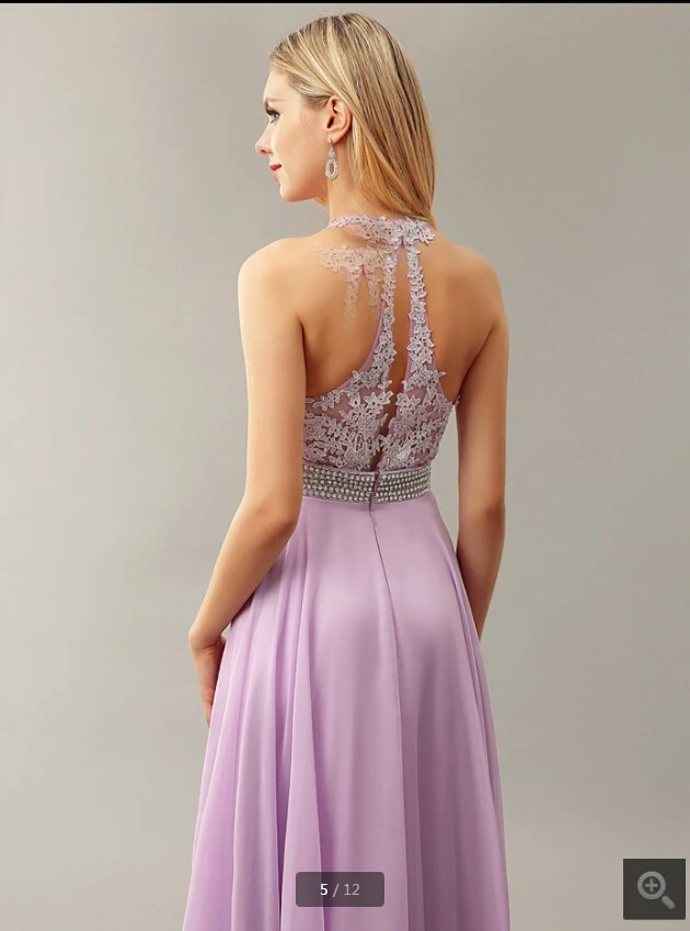 Женское шифоновое платье лавандового цвета ТРАПЕЦИЕВИДНОЕ ПЛАТЬЕ С кружевной