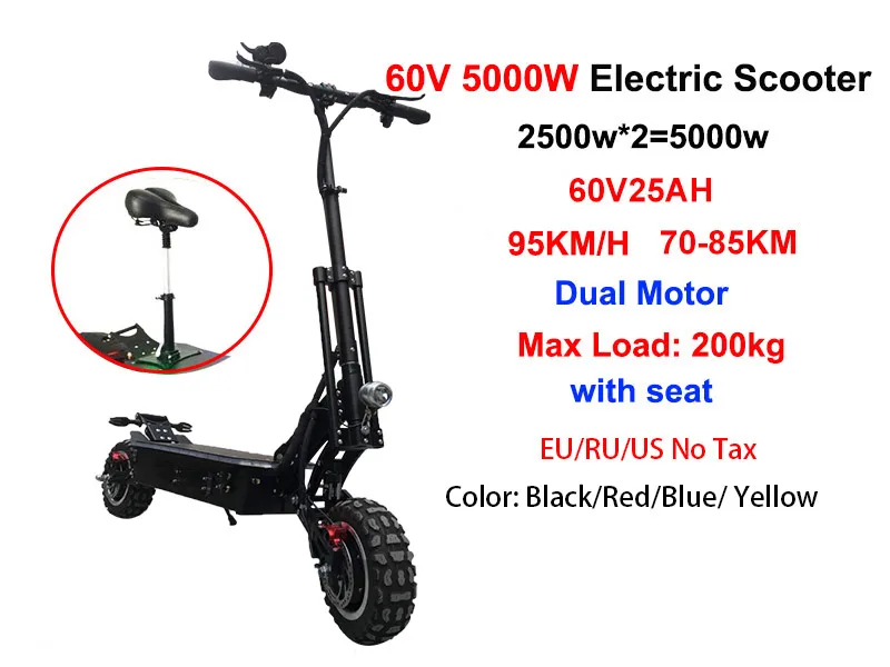 JS 60V 5000W 11 дюймов внедорожный электрический скутер супер мощный бесщеточный двигатель Ховерборд CE скейтборд руимы для унисекс взрослых - Цвет: 5000W 60V 25Ah
