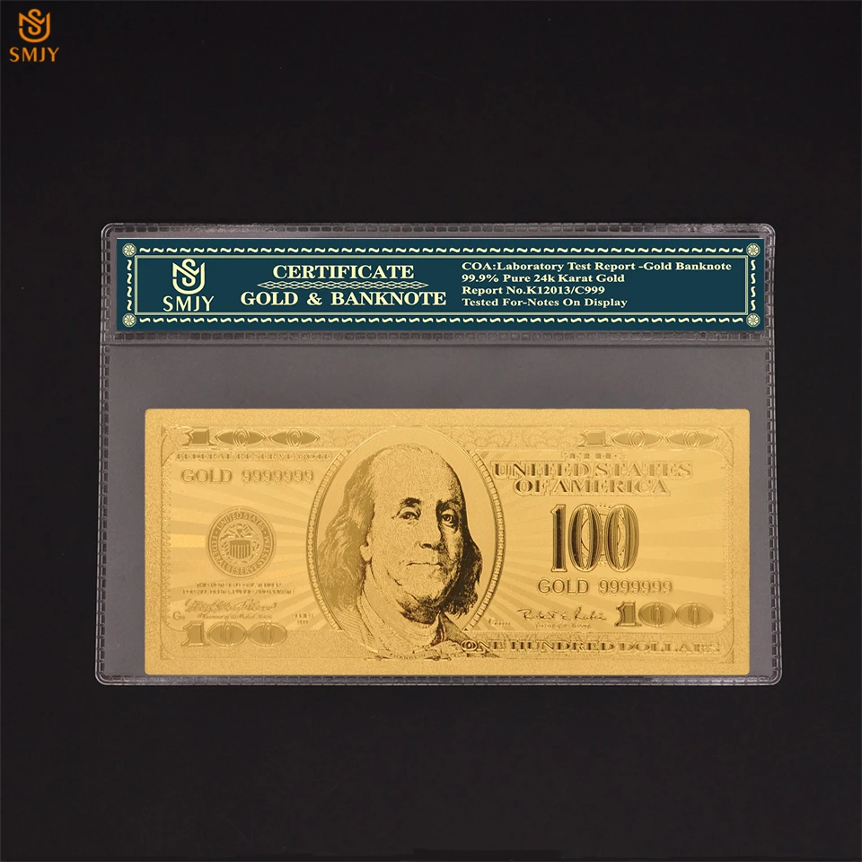 USA Gold Banknotes New Currency 100 Dollar Money Colorful Gold Foil Bills Fake Banknotes Collections And Fun Gifts