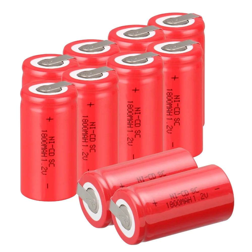 

10 PCS Sub C SC battery 1.2V 1800mAh rechargeable battery Ni-Cd battery with tab 4.25*2.2cm--red color