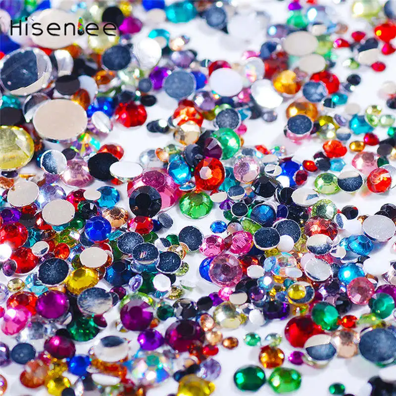 mixed colors Высокое качество блестящие 1000 шт микс 2 мм 3 мм 4 мм 5 мм 6 мм прозрачные AB круглые полимерные каменные Стразы DIY для украшения ногтей - Цвет: mixed colors