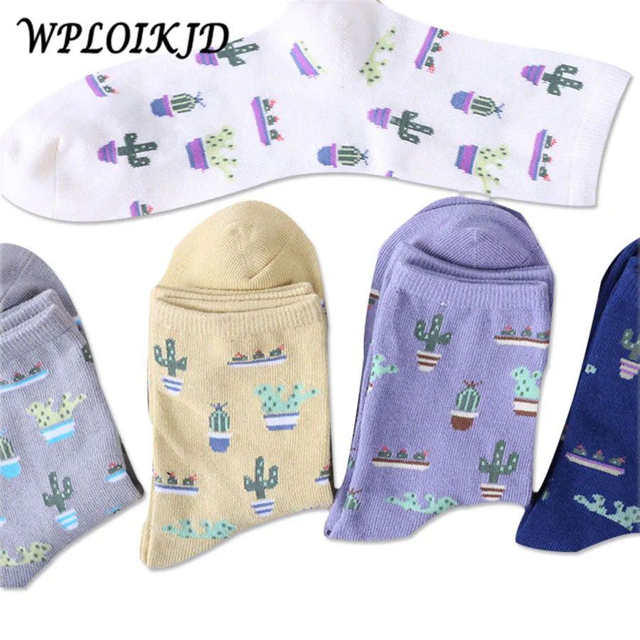 [WPLOIKJD] Harajuku/новые носки хлопковые с забавным рисунком кактуса милые удобные носки для женщин и девочек Chaussette Calcetines