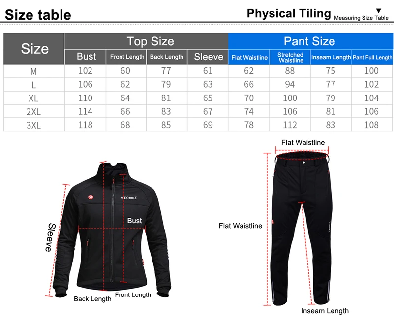 

VEOBIKE Bike Jersey Set Sport Men's Windproof Long Sleeves Clothing Winter Fleece Thermal Cycling Bicycle Jersey Jacket Suit