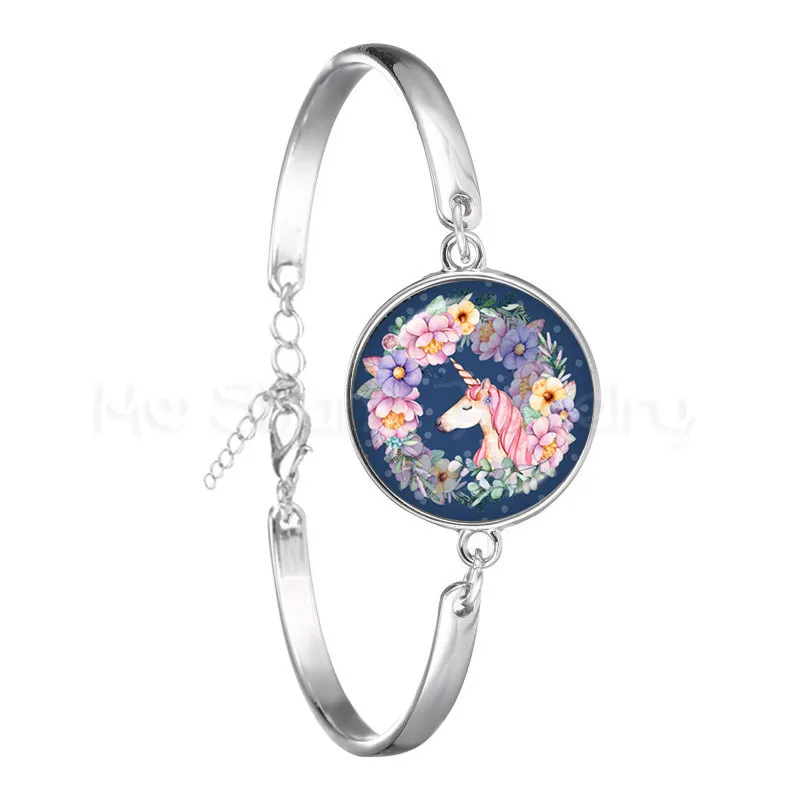 Единорог Kawaii лошадей 18 мм стеклянный браслет из кабошона Jewely подарок для детей