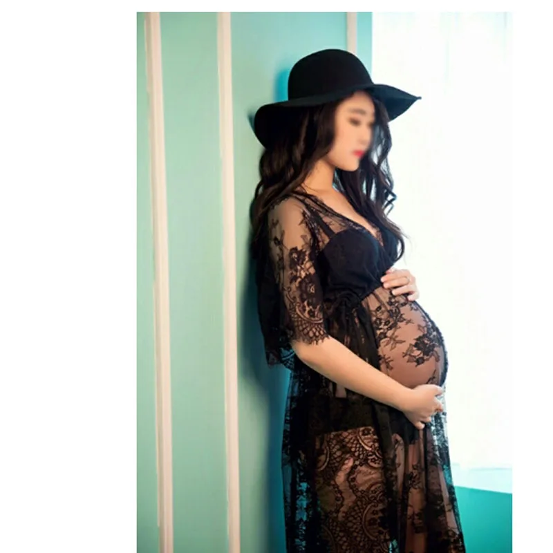 Черные кружева Материнства платье Фотографии Реквизит Длинные беременных