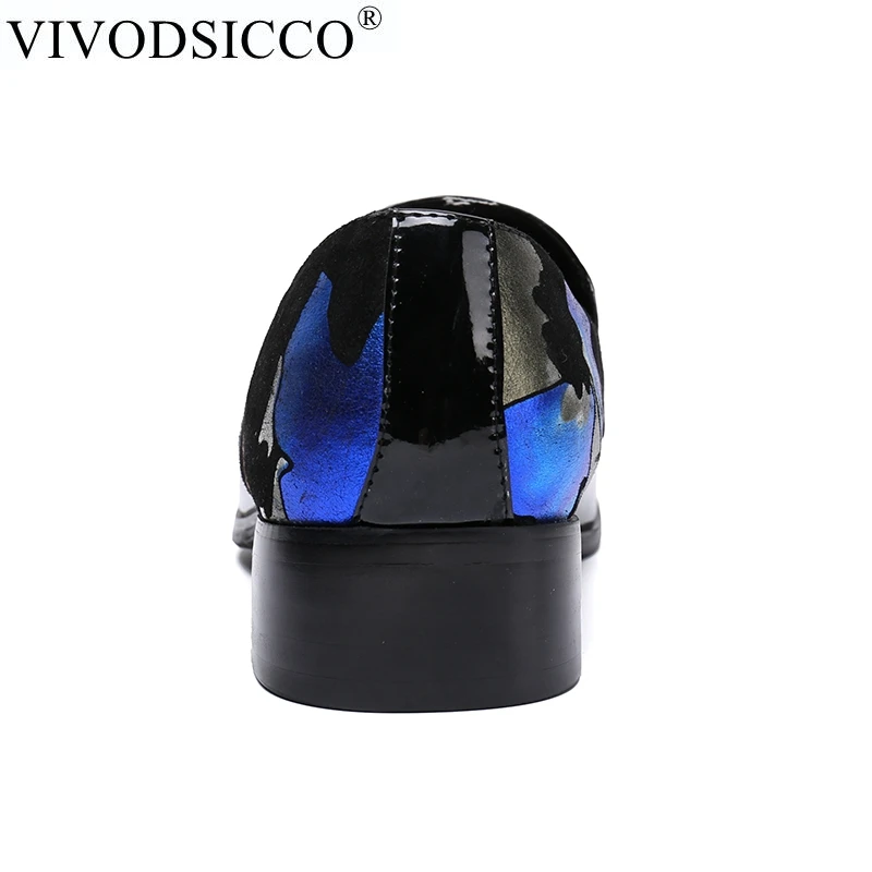 VIVODSICCO/Дизайнерские Мужские модельные туфли с принтом для свадьбы и выпускного вечера; деловая обувь из натуральной кожи с острым носком; мужские слипоны на плоской подошве