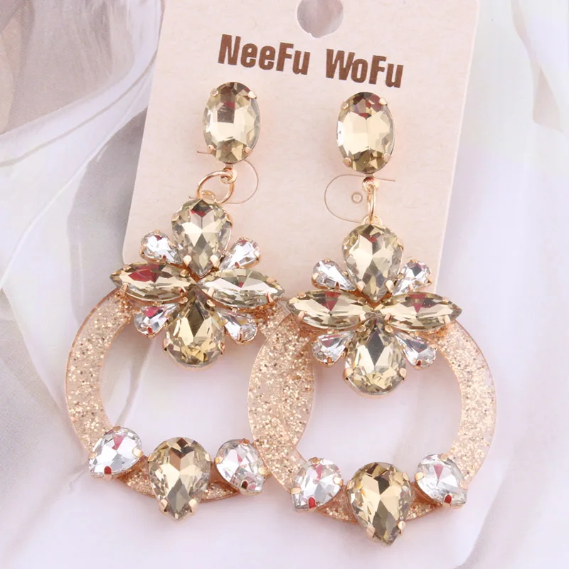 Серьги из смолы NeeFu WoFu большие стеклянные хрустальные серьги длинные свадебные