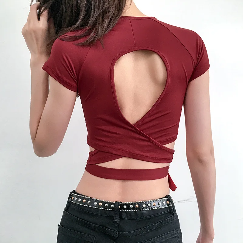 Summer T-Shirt Women 2019 New Arrivals High Street Hollow Out Short Sleeve Tops Tees Sexy Ties Up Crop Top Slim Party T-Shirts | Женская