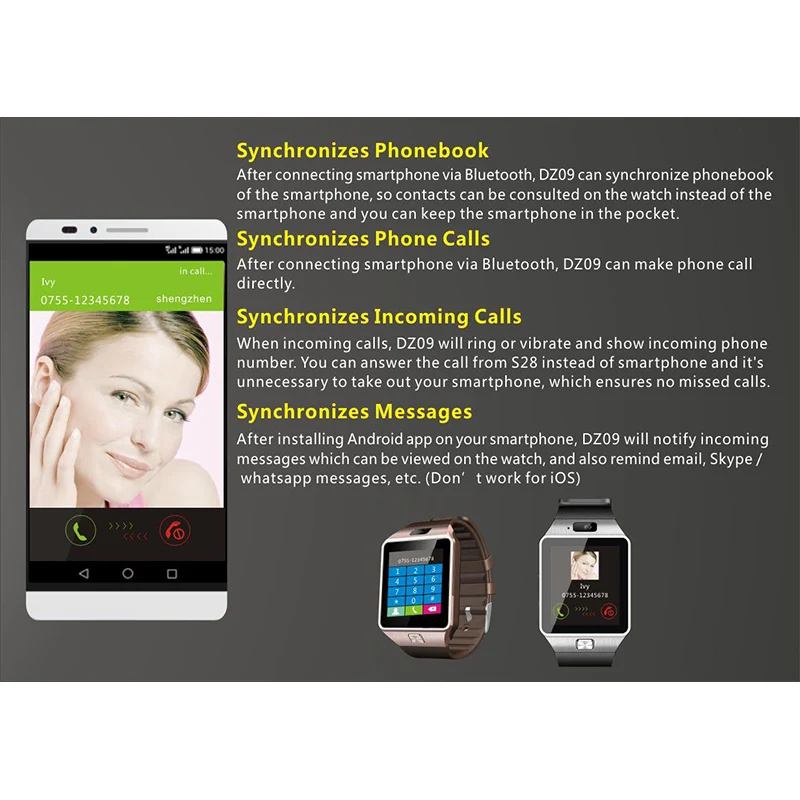 DZ09 умные часы С телефонным звонком спортивные 2G GSM TF SIM карты смарт телефон DZ 09