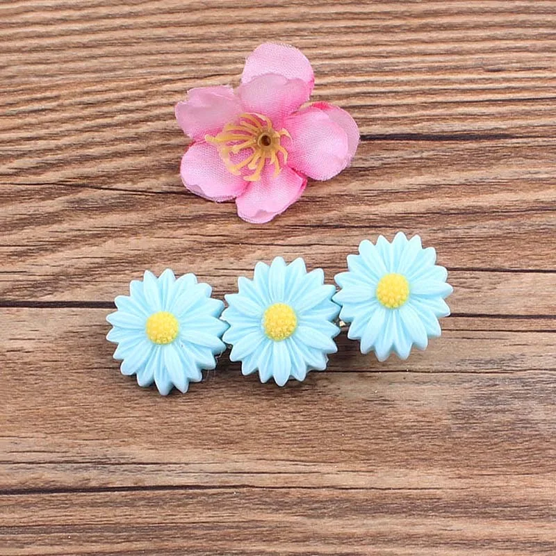3Flowers Blue Clip Новинка, 1 шт., детская Милая заколка для волос, заколка для волос для девочек, цветная повязка для волос с подсолнухом, эластичная резинка для волос, головные уборы, Женские аксессуары, 5 цветов - Цвет: 3Flowers Blue Clip