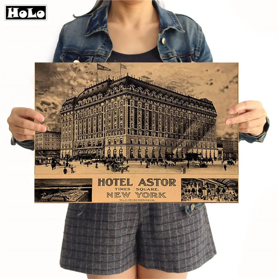 Винтажный Нью Йорк отель Astor бумажный плакат декоративной живописи Бар наклейки