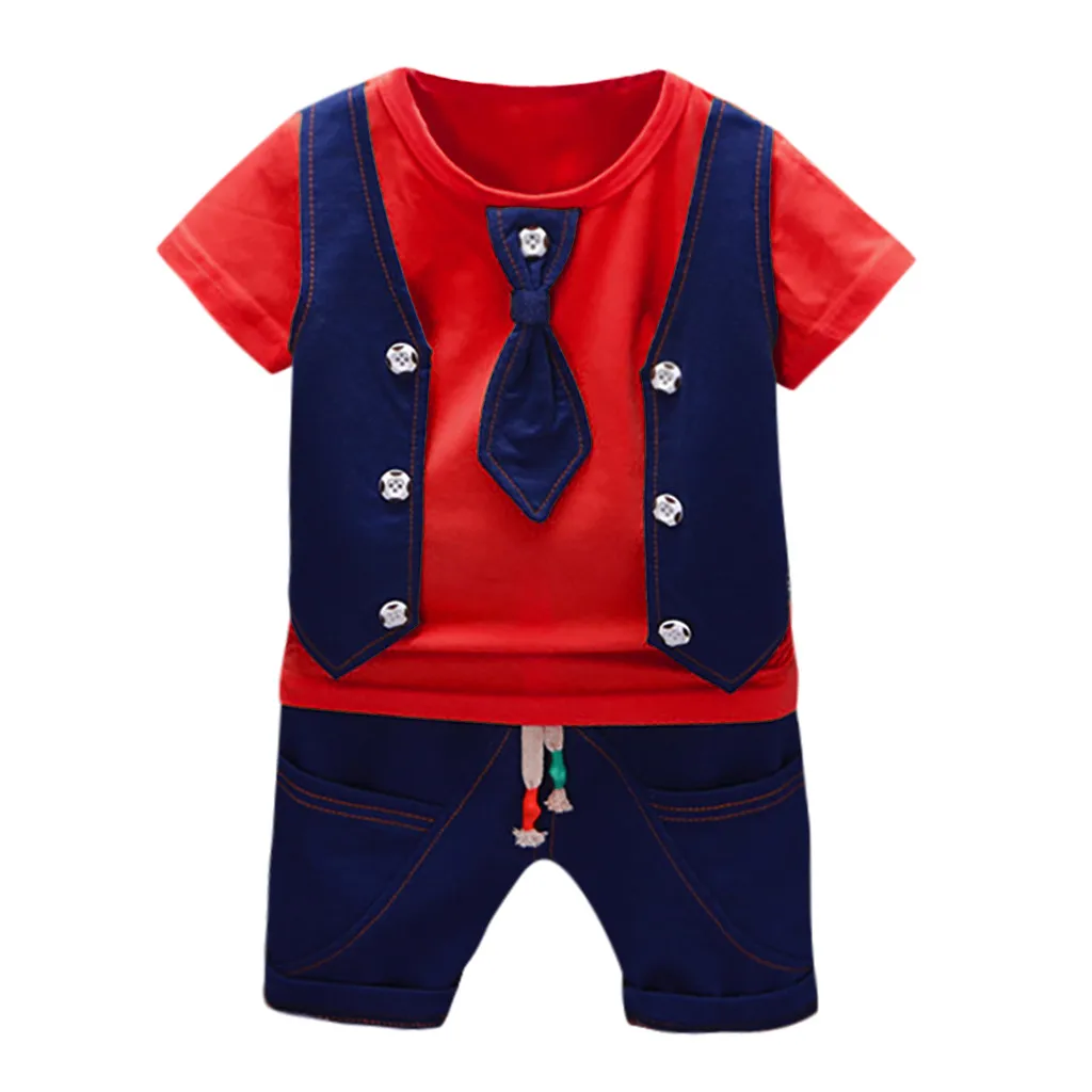 2019 Summer Kids Boys Clothes Gentleman Suit For Baby Boy Children Clothing Set 2pcs T Shirt Shorts Pants Outfit 1 2 3 Years | Детская