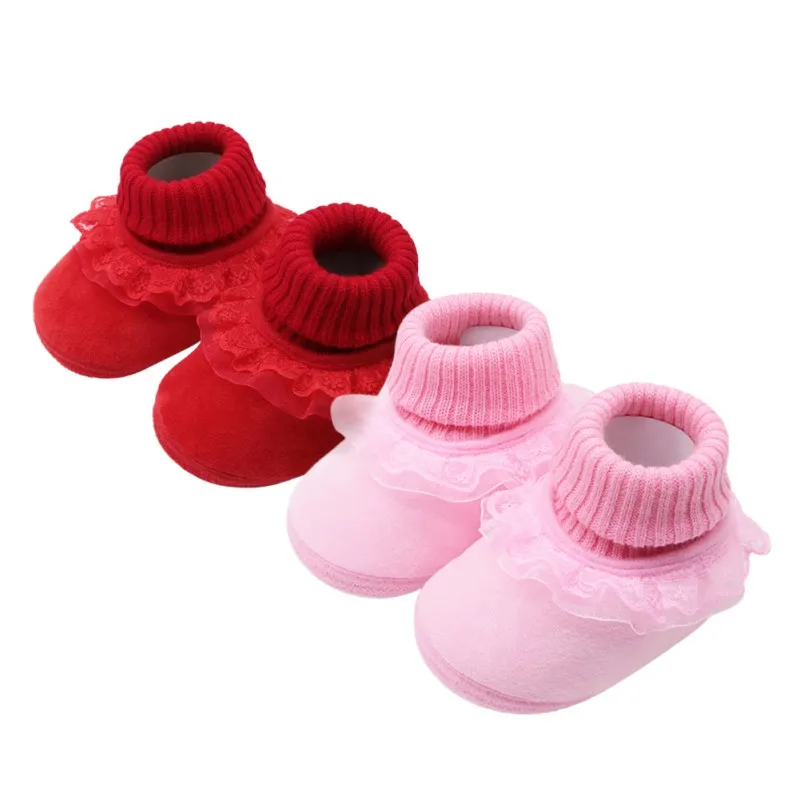 

booties baby Newborn fashion baby girl warm woolen yarn booties with flower toddler girls high boots prewalker