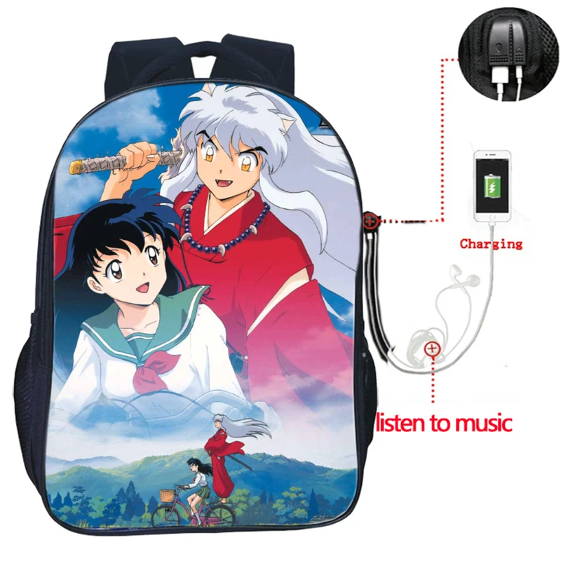 

Высококачественный рюкзак Inuyasha с USB-зарядкой, студенческие школьные сумки для мальчиков и девочек, модный рюкзак для ноутбука, мужской и жен...