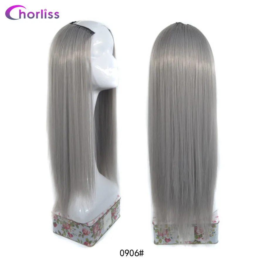 Gray Chorliss 24 ''длинные прямые синтетические u-образные волосы парик для женщин Омбре u-часть клип в наращивание волос синий черный шиньон - Цвет: Gray