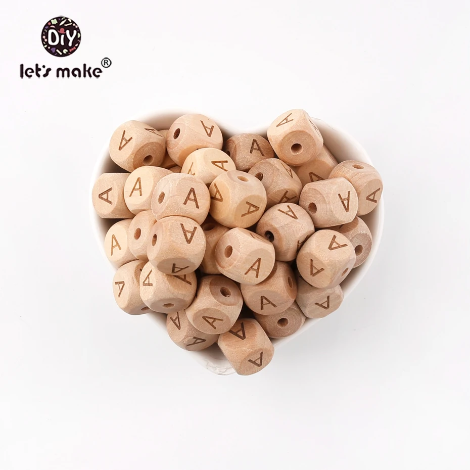 Let's Make-Cuentas de letras de madera con forma cuadrada para dentici&oacute;n de beb&eacute;, collar de dentici&oacute;n de enfermer&iacute;a, joyer&iacute;a, mordedores, 50 Uds.-2