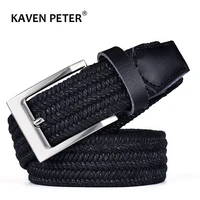men leather belt for elastic rope wax canvas braided woven stretch long waist belt 3 5 cm cowskin belt top tip for men 95 160 cm