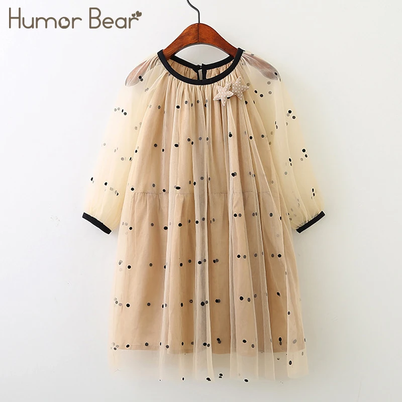 Humor Bear/Коллекция года, новое осеннее платье принцессы платье для девочек из пряжи и тюля с волнистым принтом детское платье одежда для малышей пляжное платье