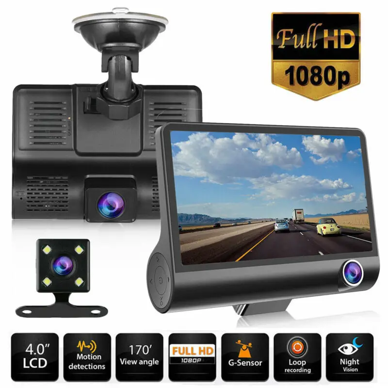 

Автомобильная камера Full HD 1080P 4 дюйма 3 объектива автомобильная видеокамера Автомобильный видеорегистратор Камера ночного видения/g-сенсор