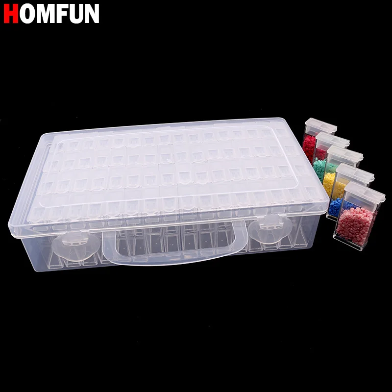 HOMFUN Diamond embroidery diamond painting tool! 64 lattice transparent plastic storage box Grid jewelry Drill Storage Box | Дом и сад