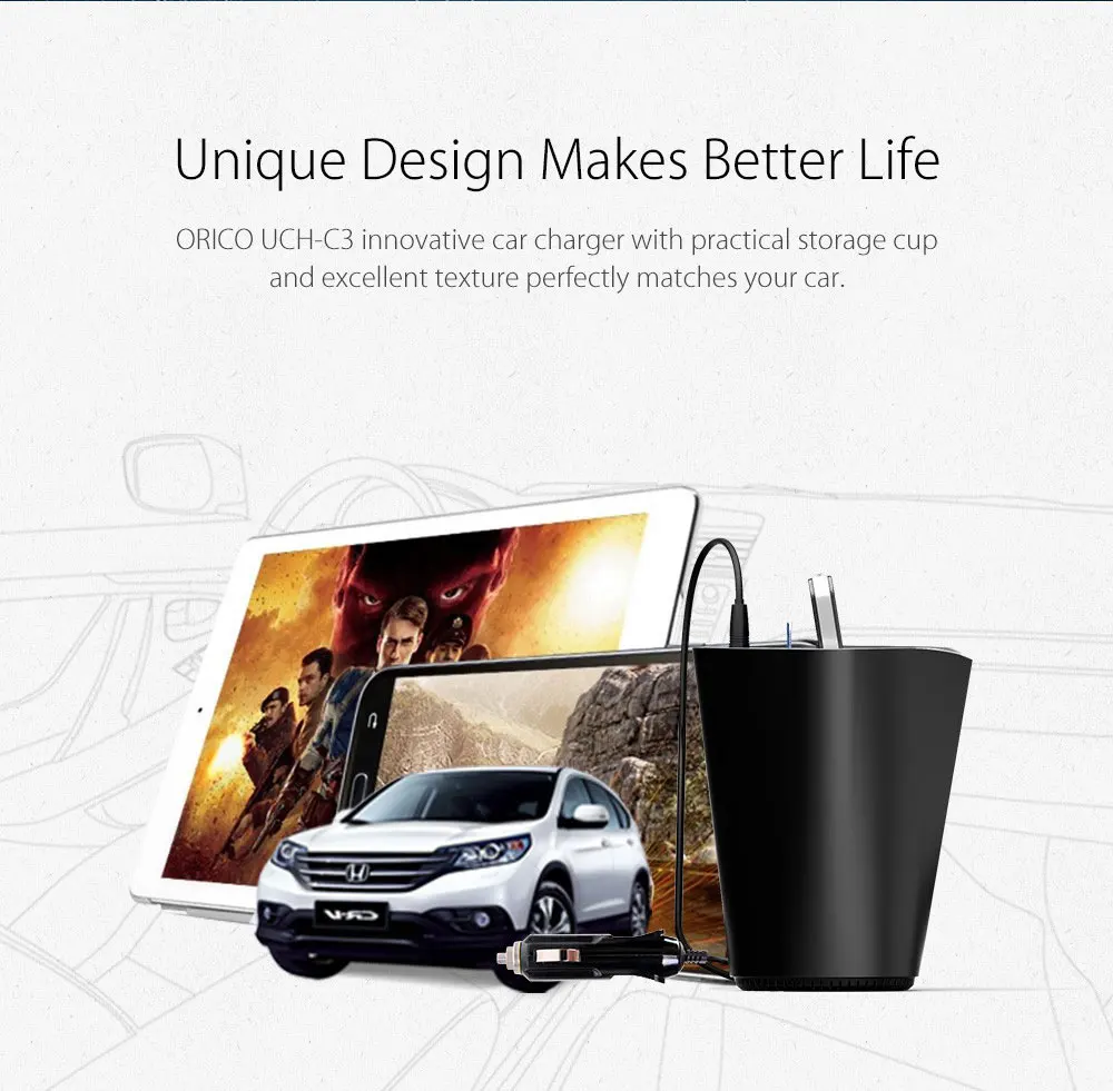 ORICO автомобильное зарядное устройство 3 USB DC/5 В 7.2A чашки мощность Разъем адаптер прикуривателя с держатель для карт слот
